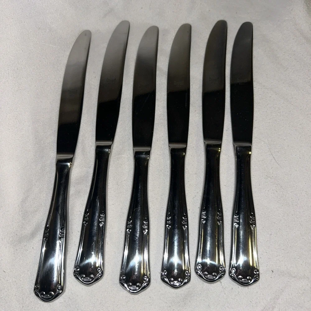 Mepra Inox Epoque Pewter Serrated Knife 18/10 Stainless Italy 6pc F1‎